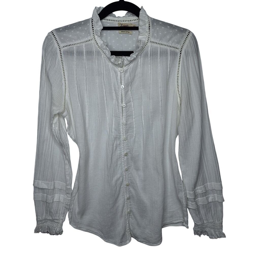 Faherty Willa Top Small Victorian Peasant Cottagecore Romantic Ruffle Swiss Dot